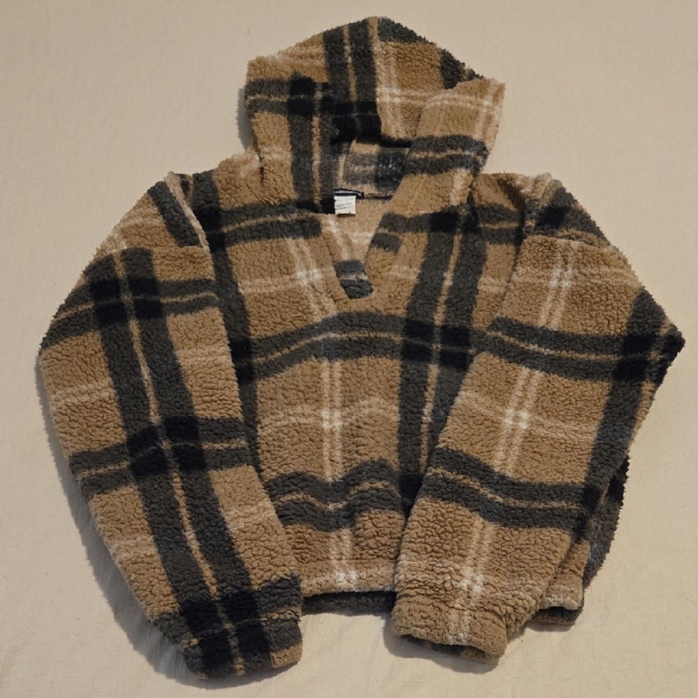 Cozy Tan and Black Plaid Kids Jacket